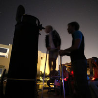 Starry Nights dobsonian telescope and ladder.
