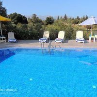 01 Olive Grove pool, sunbeds, and mountain view.